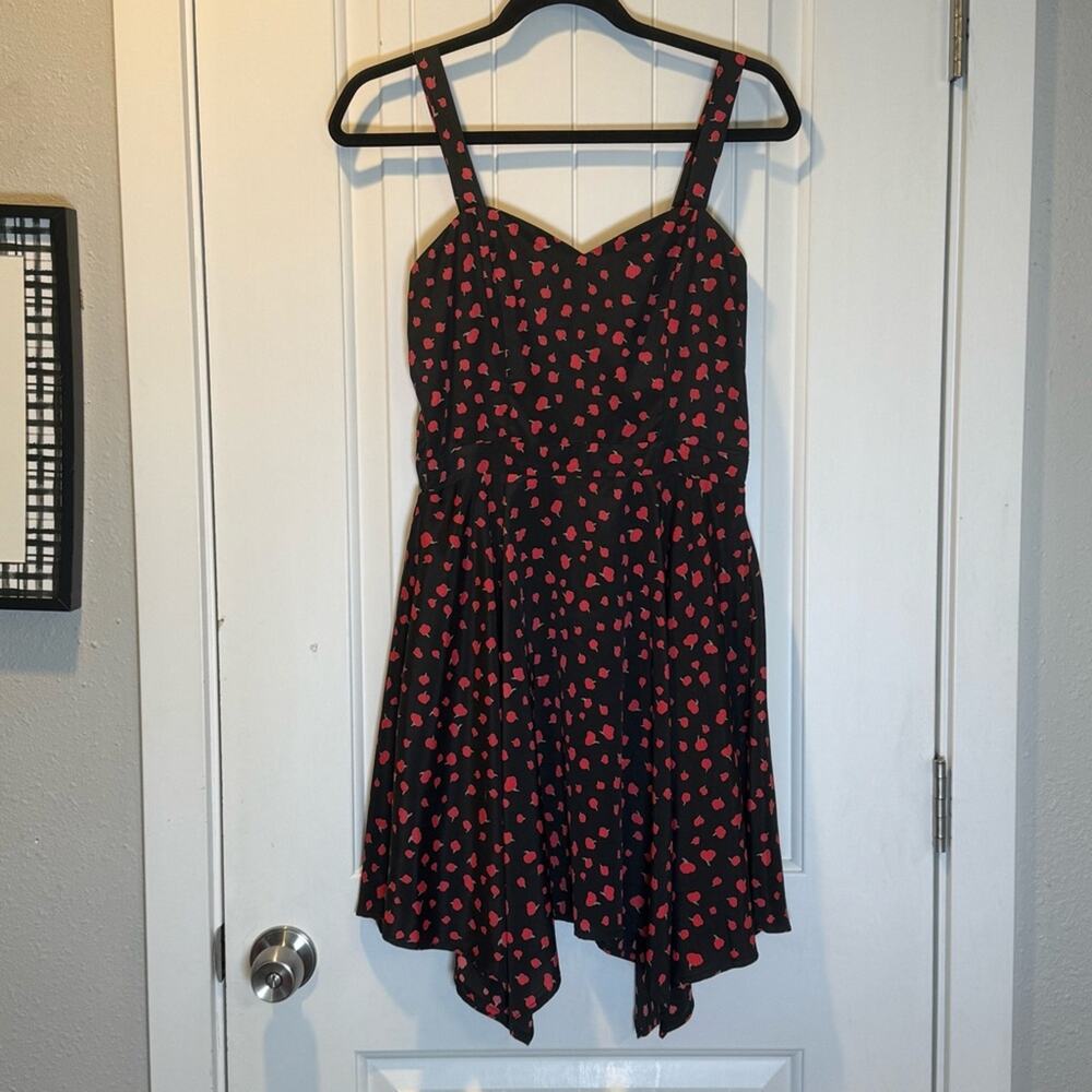 Bar III Black Dress with Red Apple Pattern